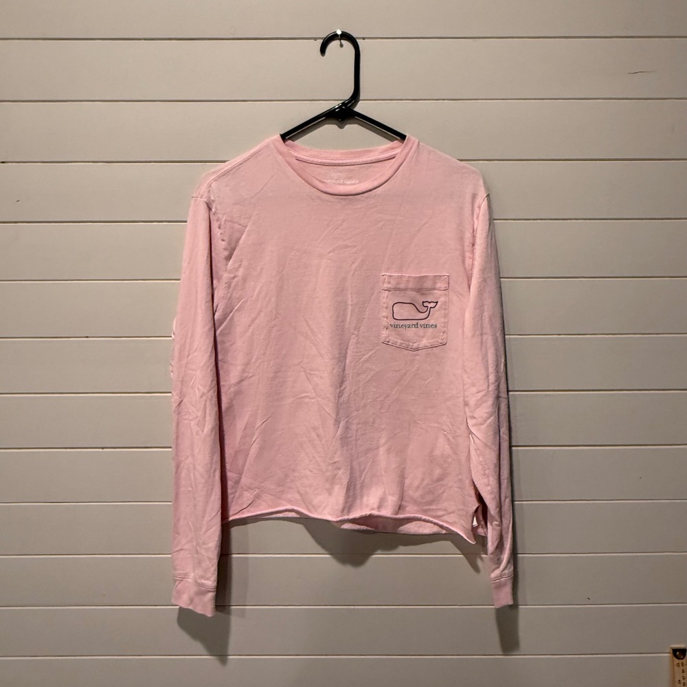 Vineyard Vines Pink Long Sleeve Whale Logo Pocket Tee Shirt Small 100% Cotton
